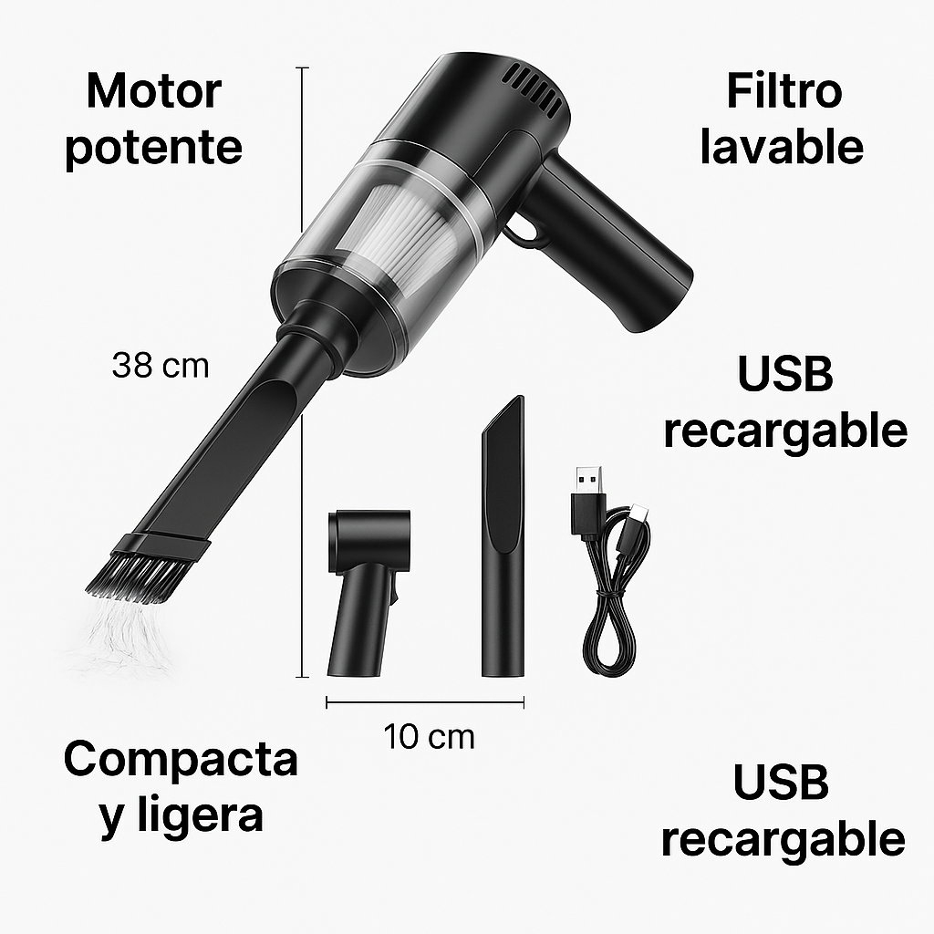 Aspiradora Portátil – Succión Potente – Auto limpio en segundos™.