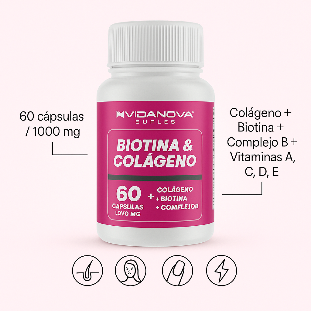Colágeno y Biotina – Fortalece cabello y piel – Recupera firmeza natural-Repara tu piel.